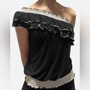Black and White One Shoulder Ruffle Top